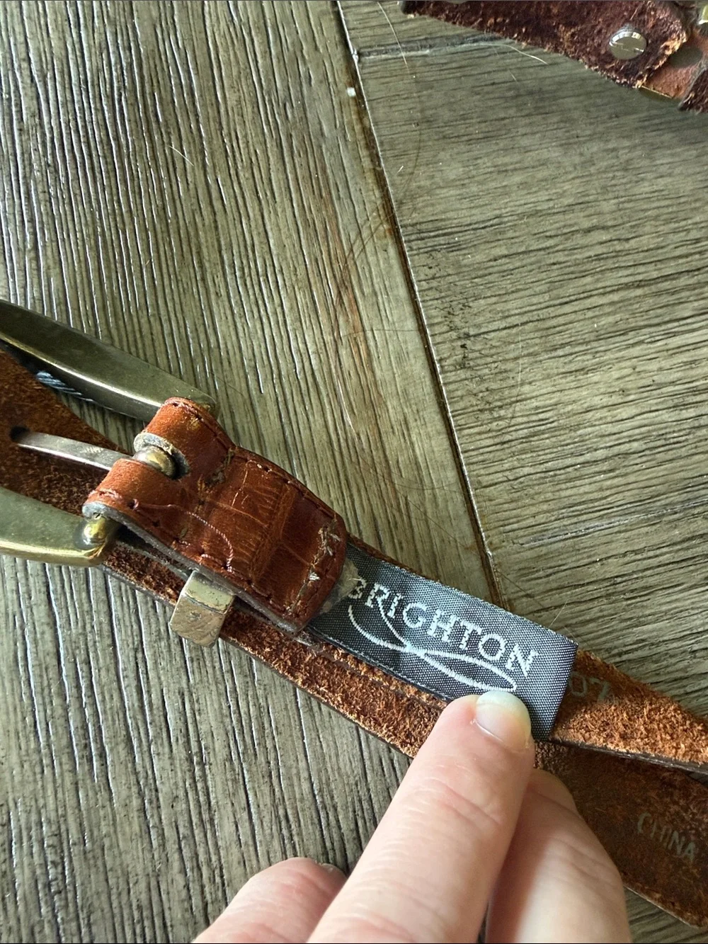 Brighton Cognac Brown Leather Belt with Gold Buckle and Silver Accents